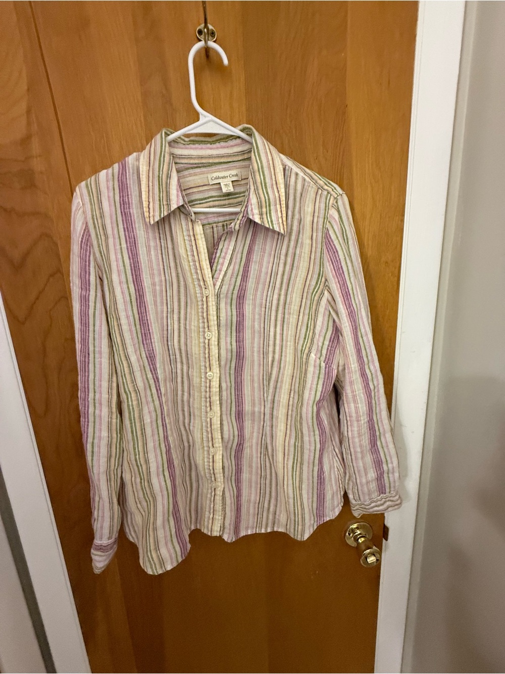 Coldwater Creek  Striped Button-Up Shirt in Pastel Stripes